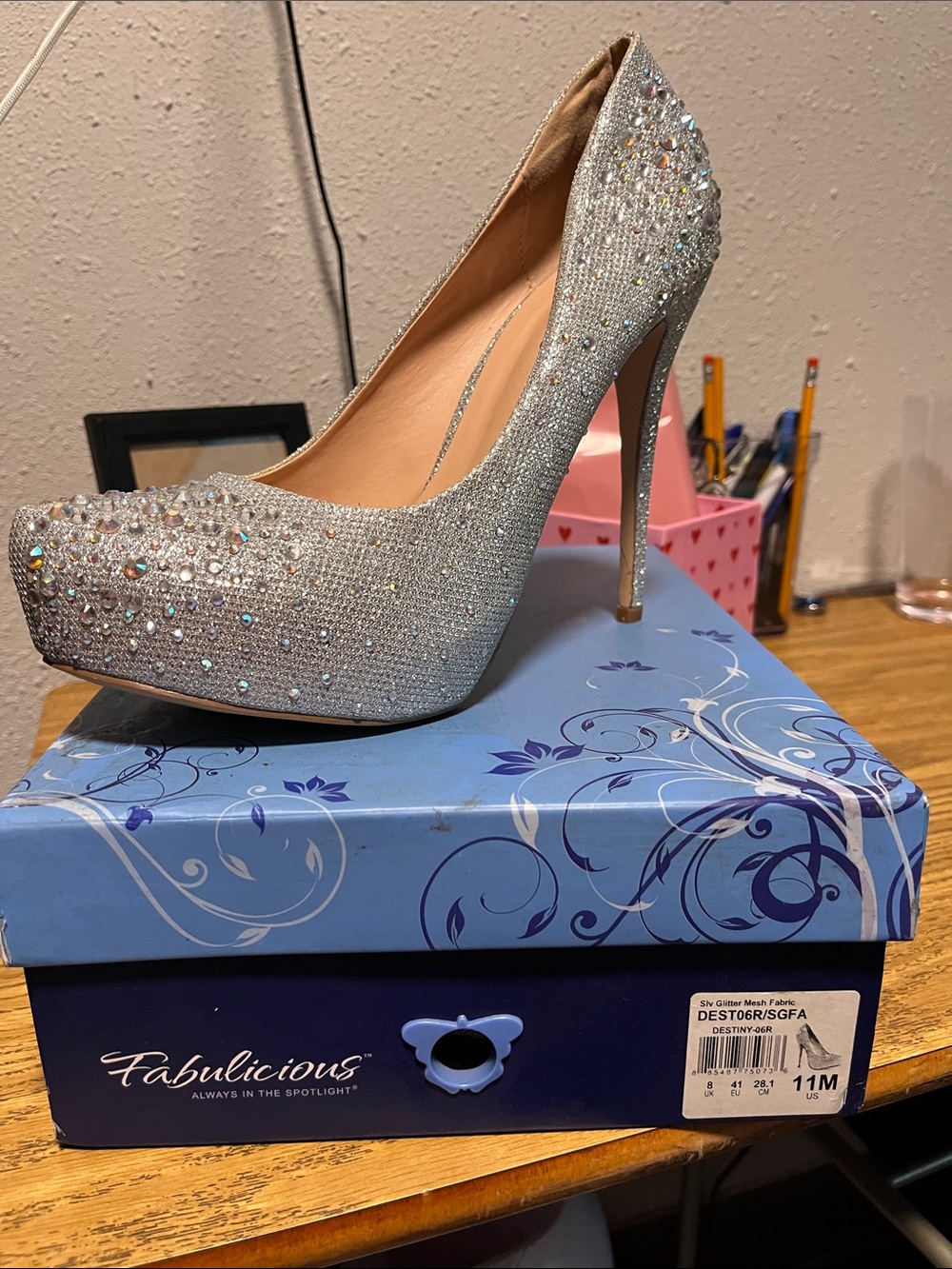 Silver Crystal Platform Pump - Women